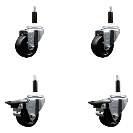 Service Caster 3'' Soft Rubber Wheel Swivel 7/8'' Expanding Stem Caster Set 2 Brakes, 4PK SCC-EX20S314-SRS-2-PLB-2-78